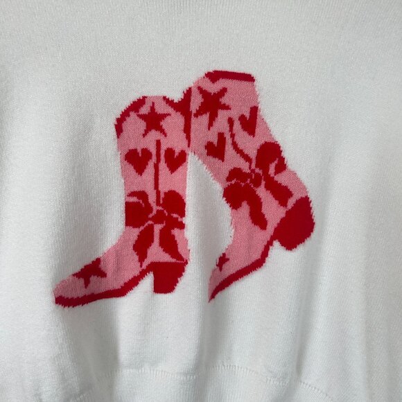 Haute Hippe Sweater Womens Small White Pink Cowbooy Boot Western Soft Top S - Picture 4 of 7